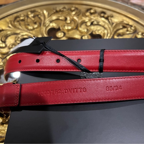 Versace Slim Smooth Red Leather Double Medusa Pendant Buckle Adjustable Belt - Picture 9 of 12